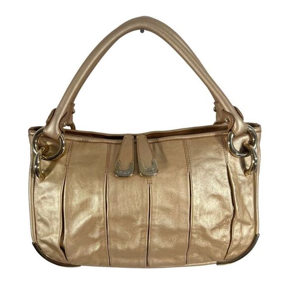 Bally Gold Genuine Leather Authentic Double Handle Top Zip Closure Handbag - Picture 1 of 15